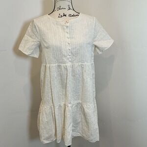 Unbranded Eyelet Babydoll Mini Dress White Cotton Tiered Short Sleeve Small